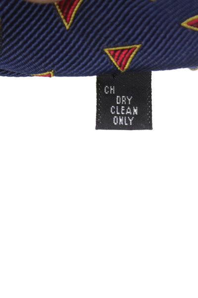 Paul Stuart Mens Silk Geometric Print Necktie Navy Blue Red