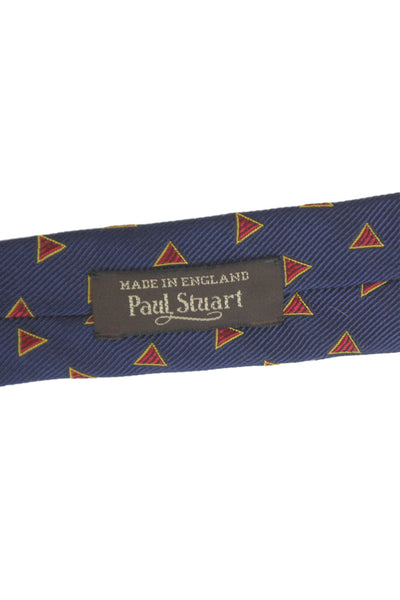 Paul Stuart Mens Silk Geometric Print Necktie Navy Blue Red