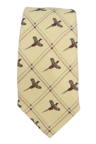 Paul Stuart Mens Novelty Bird Print Necktie Yellow Multi Colored Wool