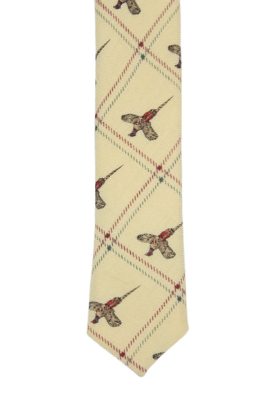 Paul Stuart Mens Novelty Bird Print Necktie Yellow Multi Colored Wool