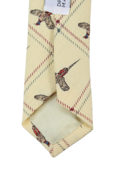 Paul Stuart Mens Novelty Bird Print Necktie Yellow Multi Colored Wool