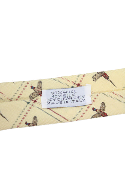Paul Stuart Mens Novelty Bird Print Necktie Yellow Multi Colored Wool