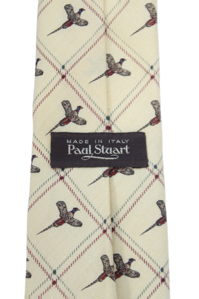 Paul Stuart Mens Novelty Bird Print Necktie Yellow Multi Colored Wool