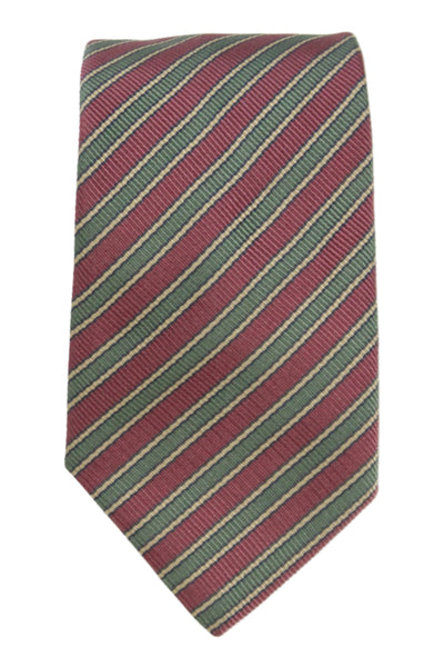Paul Stuart Mens Silk Striped Classic Necktie Green Pink