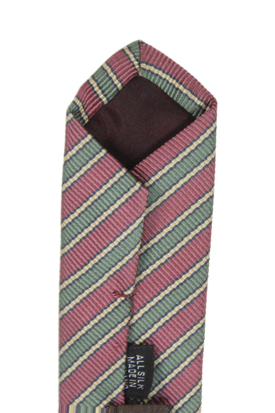 Paul Stuart Mens Silk Striped Classic Necktie Green Pink