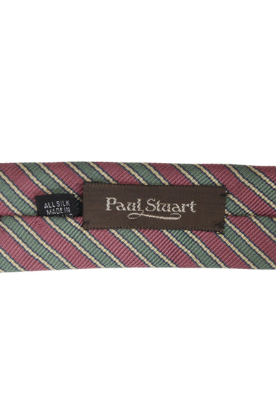 Paul Stuart Mens Silk Striped Classic Necktie Green Pink