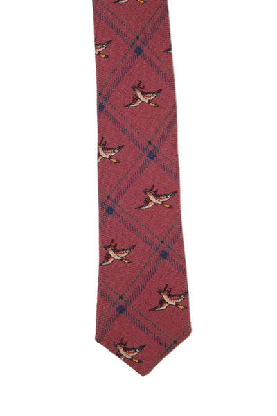 Paul Stuart Mens Silk Blend Novelty Print Classic Necktie Pink Navy Blue