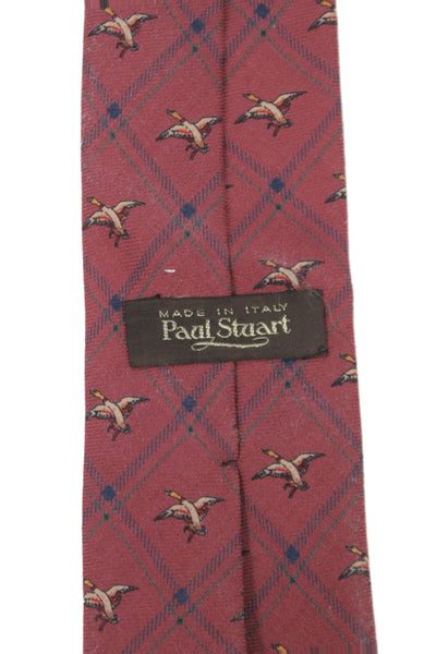 Paul Stuart Mens Silk Blend Novelty Print Classic Necktie Pink Navy Blue