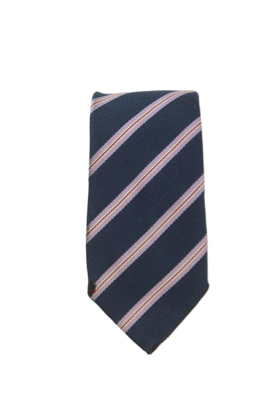 Paul Stuart Mens Silk Striped Classic Length Necktie Navy Blue Multi Colored
