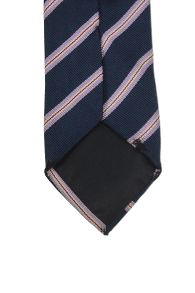 Paul Stuart Mens Silk Striped Classic Length Necktie Navy Blue Multi Colored