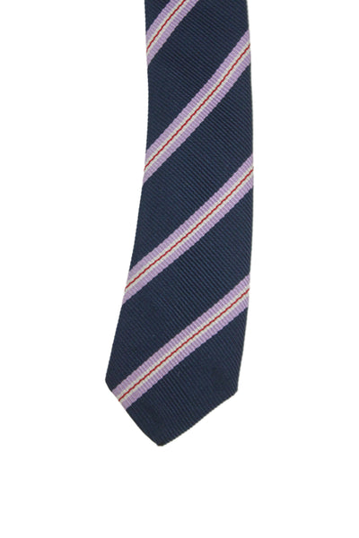Paul Stuart Mens Silk Striped Classic Length Necktie Navy Blue Multi Colored