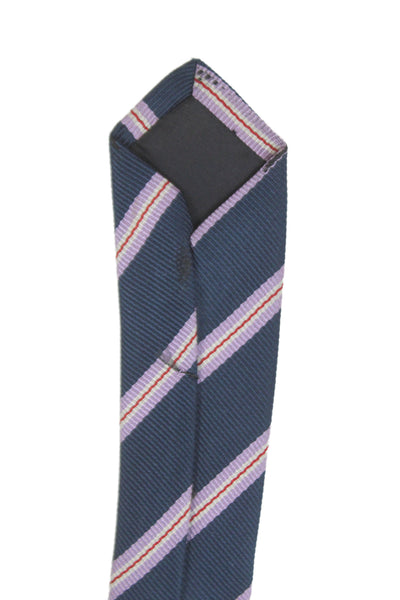 Paul Stuart Mens Silk Striped Classic Length Necktie Navy Blue Multi Colored