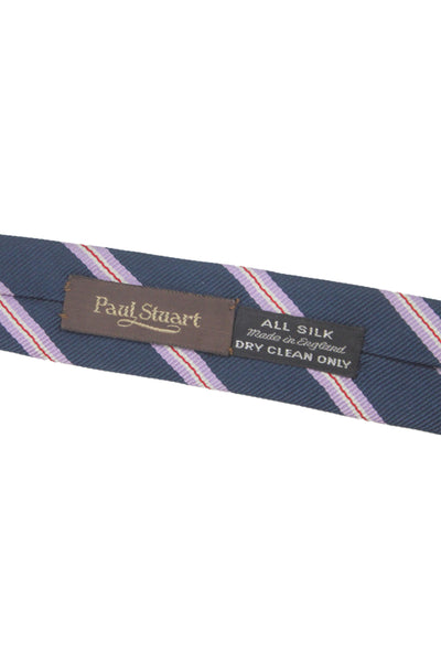 Paul Stuart Mens Silk Striped Classic Length Necktie Navy Blue Multi Colored