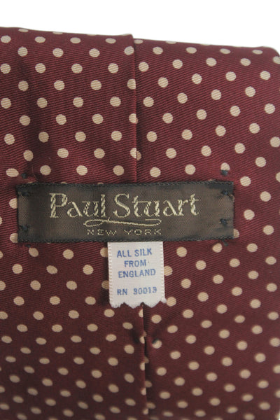 Paul Stuart Mens Silk Polka Dot Wide Necktie Red Beige