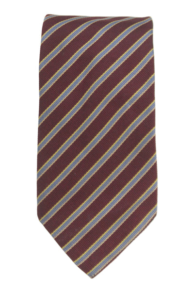 Paul Stuart Mens Silk Striped Classic Necktie Burgundy Red Blue
