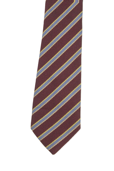 Paul Stuart Mens Silk Striped Classic Necktie Burgundy Red Blue