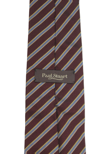 Paul Stuart Mens Silk Striped Classic Necktie Burgundy Red Blue