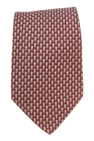 Paul Stuart Mens Silk Novelty Print Wide Necktie Red White