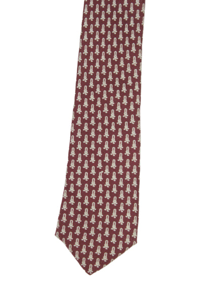 Paul Stuart Mens Silk Novelty Print Wide Necktie Red White