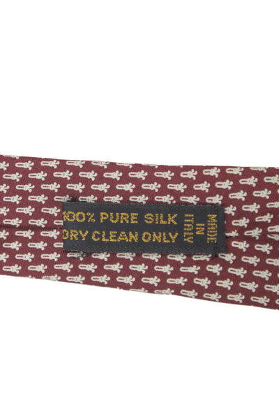 Paul Stuart Mens Silk Novelty Print Wide Necktie Red White