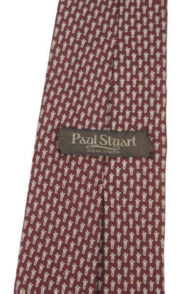 Paul Stuart Mens Silk Novelty Print Wide Necktie Red White