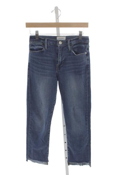 Frame Womens Cropped Blue Mid Rise Jeans Cotton Button Size 27