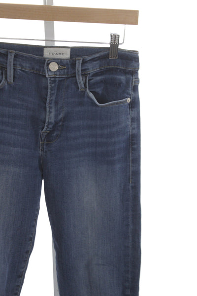 Frame Womens Cropped Blue Mid Rise Jeans Cotton Button Size 27