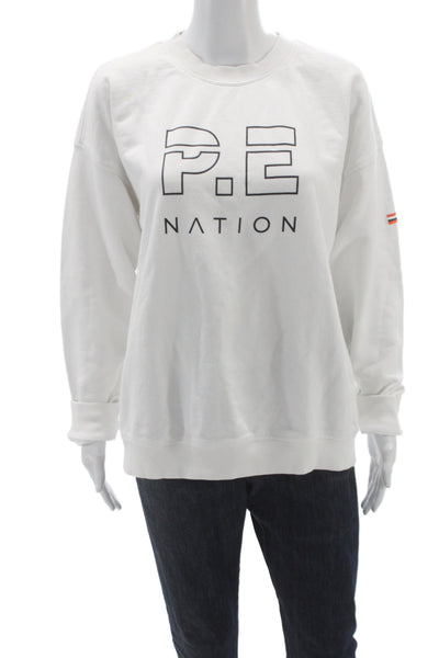 PE Women Pullover Sweatshirt White Crew Neck Long Sleeve Size M