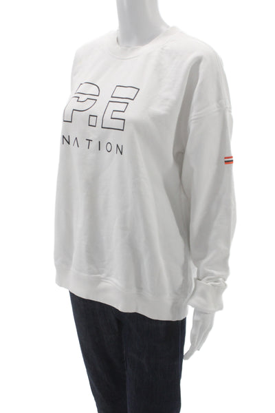 PE Women Pullover Sweatshirt White Crew Neck Long Sleeve Size M
