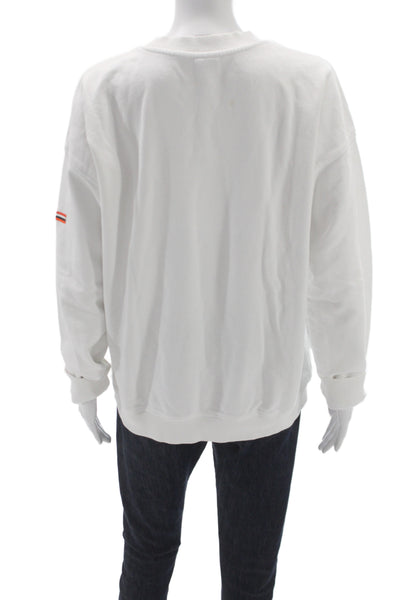 PE Women Pullover Sweatshirt White Crew Neck Long Sleeve Size M