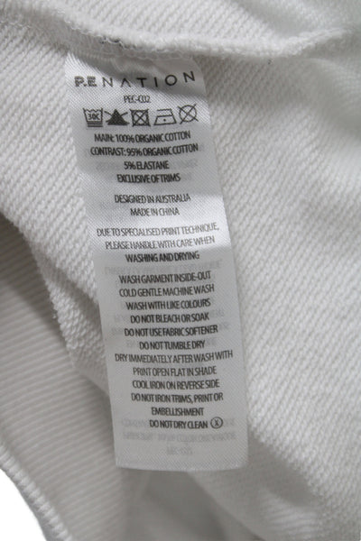 PE Women Pullover Sweatshirt White Crew Neck Long Sleeve Size M