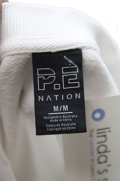 PE Women Pullover Sweatshirt White Crew Neck Long Sleeve Size M
