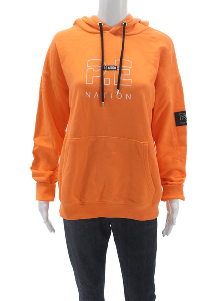 PE Nation Women Pullover Hoodie Orange Organic Cotton Long Sleeve Size S