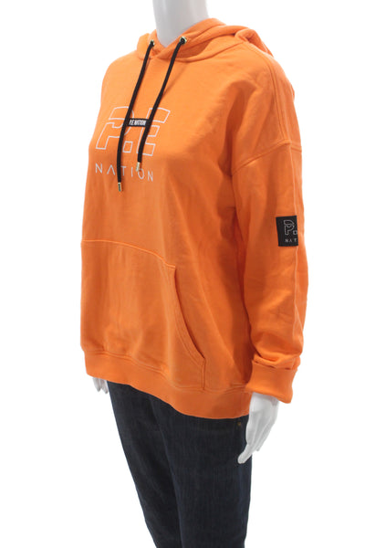 PE Nation Women Pullover Hoodie Orange Organic Cotton Long Sleeve Size S