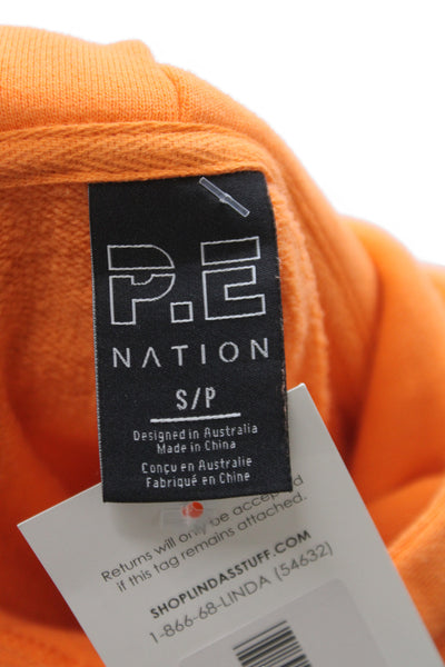 PE Nation Women Pullover Hoodie Orange Organic Cotton Long Sleeve Size S