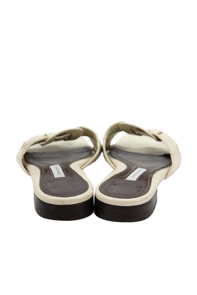 Emme Parsons Womens Leo Leather Flat Slide Sandals Cream Size 9