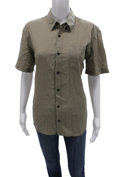 Dries Van Noten Mens Button Up Collared Short Sleeve Brown Cotton Shirt Size 50