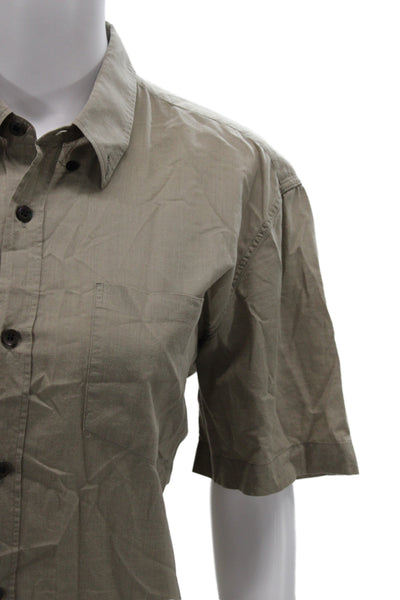 Dries Van Noten Mens Button Up Collared Short Sleeve Brown Cotton Shirt Size 50
