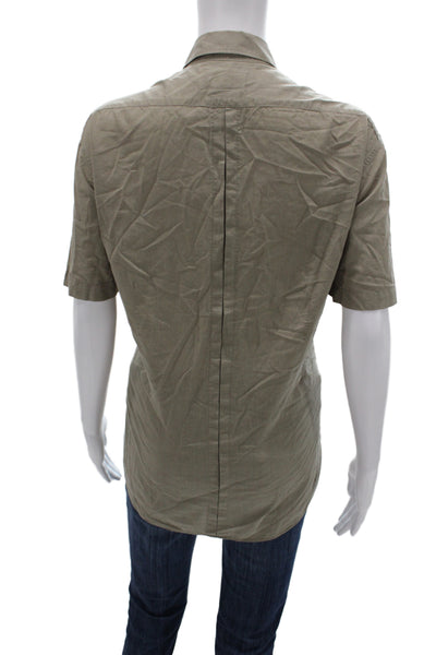Dries Van Noten Mens Button Up Collared Short Sleeve Brown Cotton Shirt Size 50