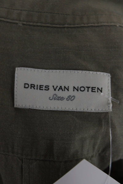 Dries Van Noten Mens Button Up Collared Short Sleeve Brown Cotton Shirt Size 50