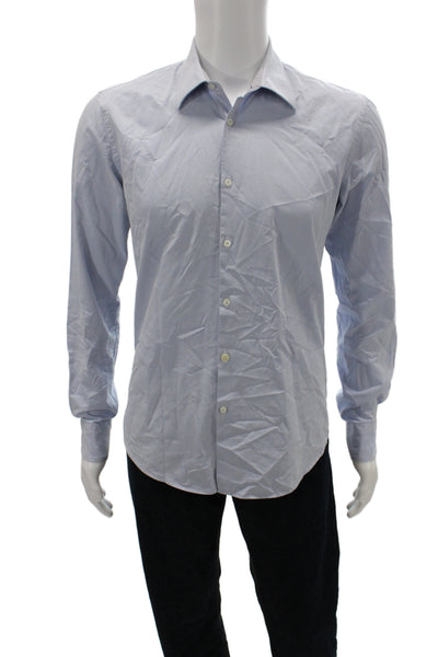 Aglini Mens Cotton Long Sleeve Collared Button-Down Shirt Blue Size 41