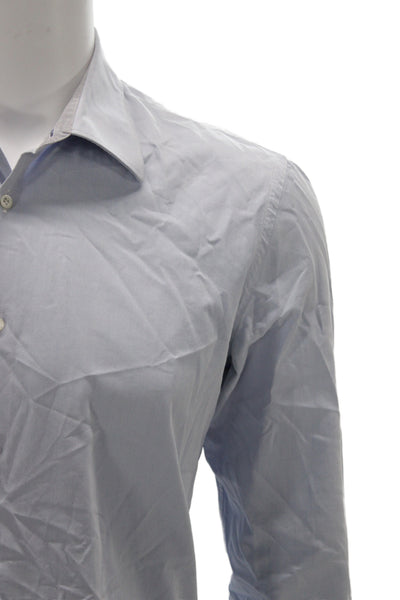 Aglini Mens Cotton Long Sleeve Collared Button-Down Shirt Blue Size 41