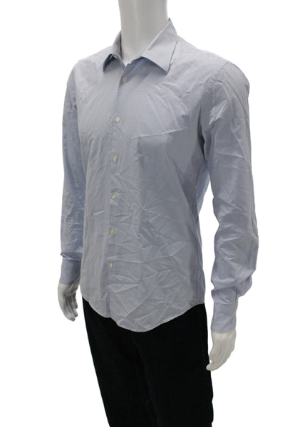 Aglini Mens Cotton Long Sleeve Collared Button-Down Shirt Blue Size 41