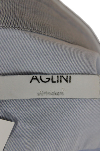 Aglini Mens Cotton Long Sleeve Collared Button-Down Shirt Blue Size 41