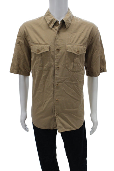 APC Mens Cotton Short Sleeve Collared Button-Down Shirt Brown Size L