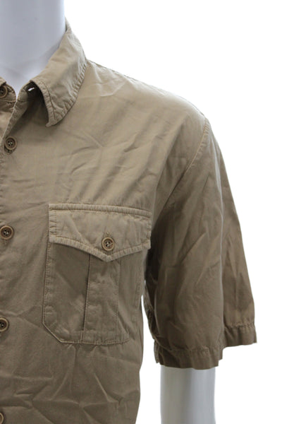 APC Mens Cotton Short Sleeve Collared Button-Down Shirt Brown Size L