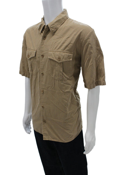 APC Mens Cotton Short Sleeve Collared Button-Down Shirt Brown Size L