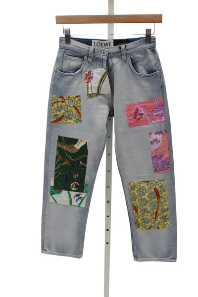 Loewe Unisex Adults Straight Floral High Waist Cotton Jeans Blue Size 32