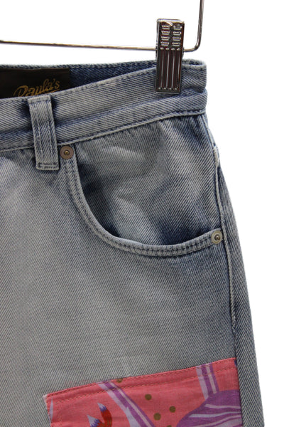 Loewe Unisex Adults Straight Floral High Waist Cotton Jeans Blue Size 32
