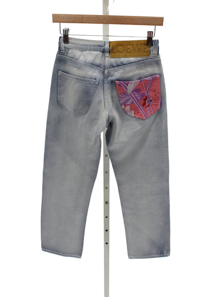 Loewe Unisex Adults Straight Floral High Waist Cotton Jeans Blue Size 32